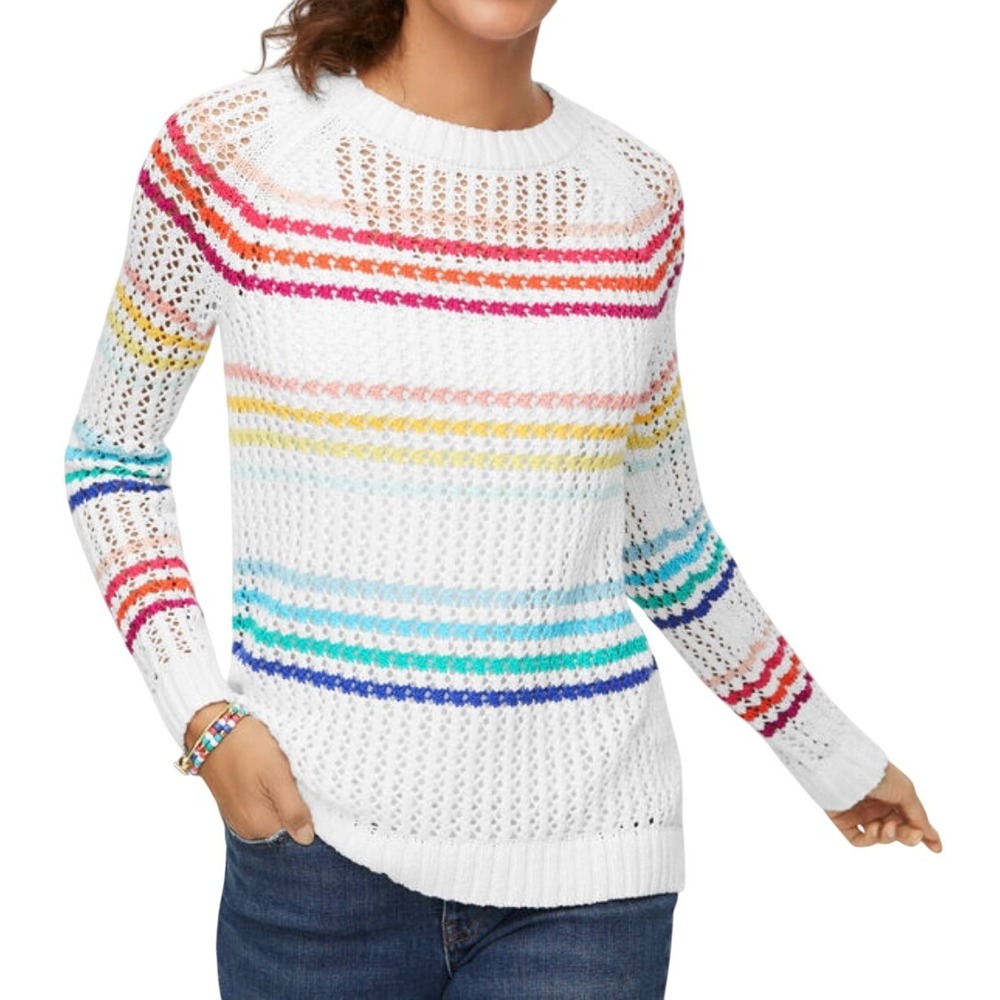 Talbots Open Stitch Raglan Sweater, Happy Stripe, Size Small